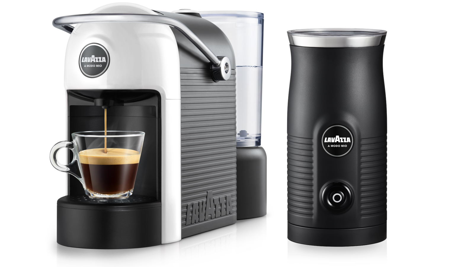 Lavazza Jolie White A Modo Mio Coffee Machine + MilkEasy Frother Bundle