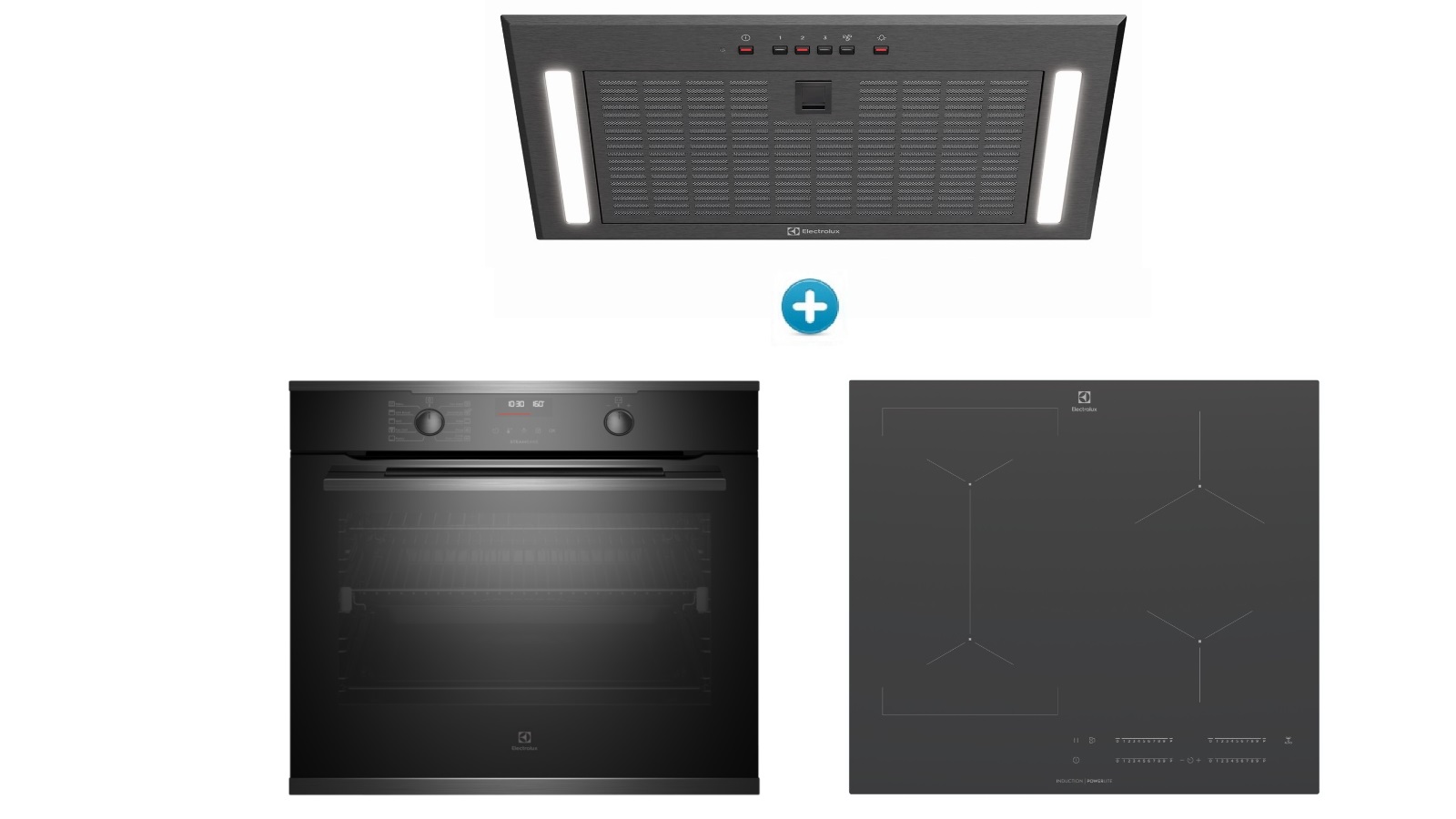 Electrolux 600mm UltimateTaste 500 Multifunction Pyrolytic Oven with 4 Zone PowerLite Induction Cooktop and Integrated Rangehood