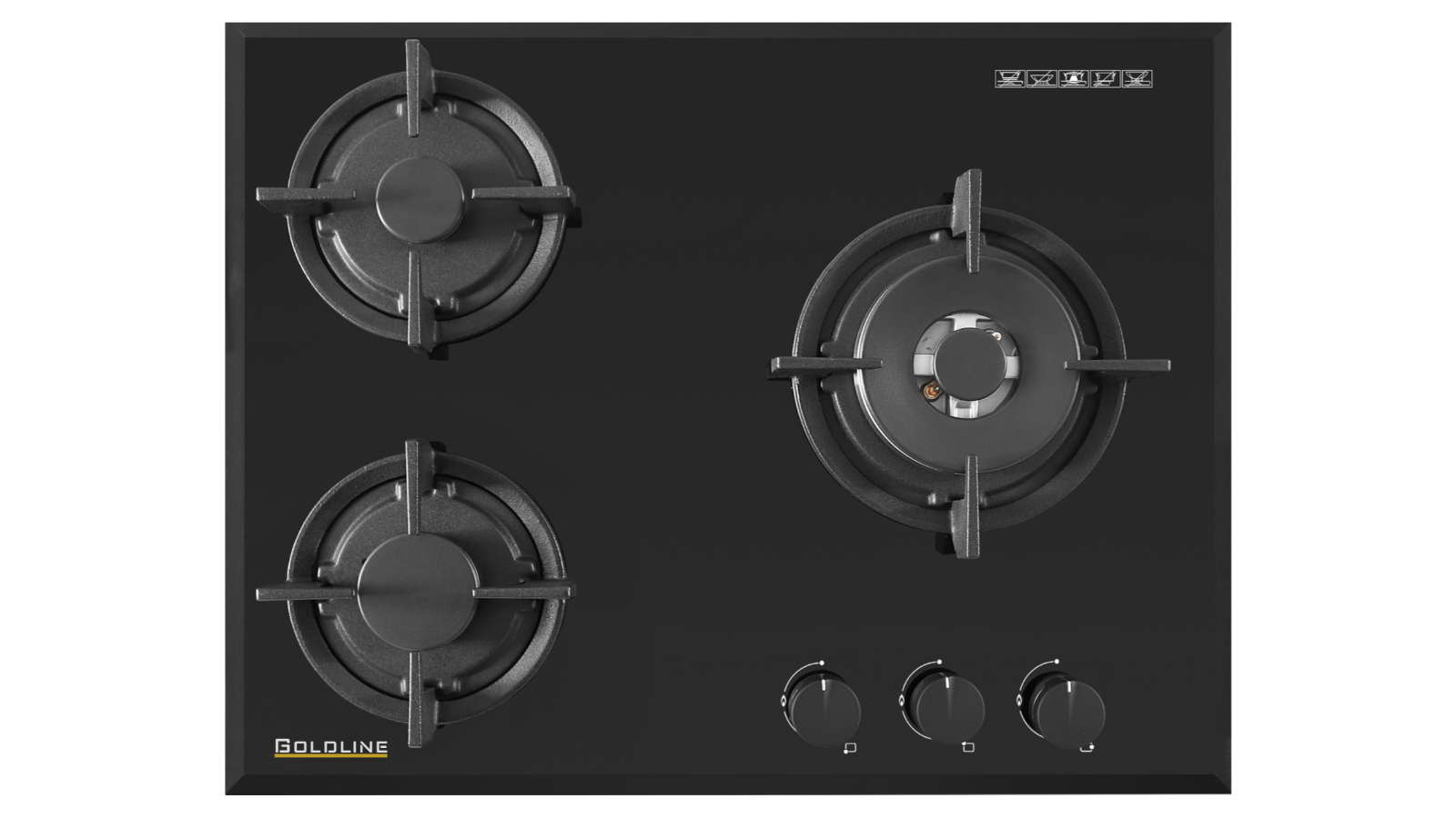 Goldline 60cm Black Glass Gas Cooktop Joyce Mayne
