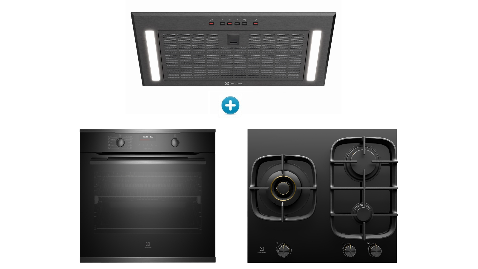 Electrolux 600mm UltimateTaste 500 Multifunction Pyrolytic Oven with 3 Burner Gas Cooktop and Integrated Rangehood