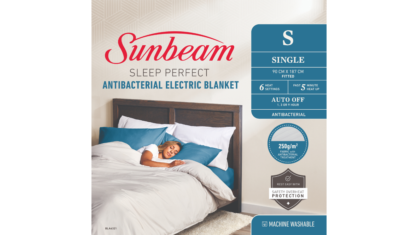 Sunbeam Sleep Perfect Antibacterial Electric Blanket Single