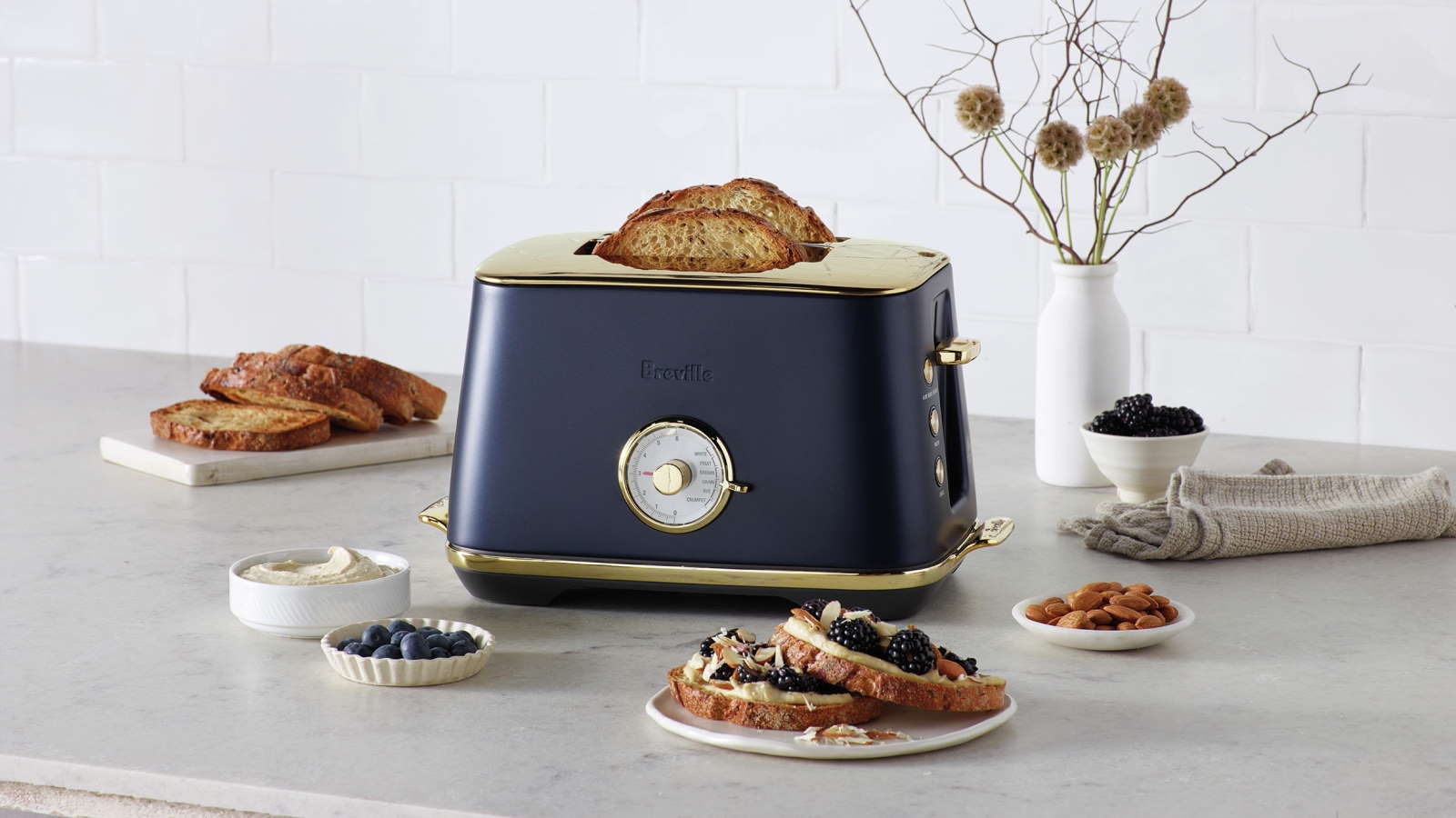 Breville The Toast Select Luxe Brass Slice Toaster Damson Blue Joyce Mayne