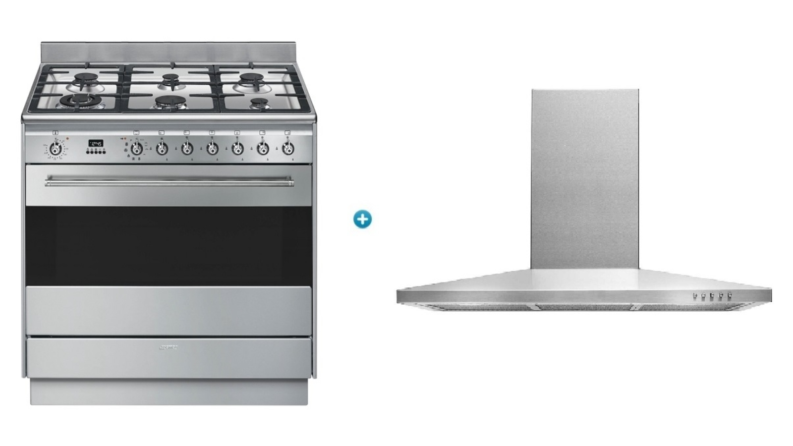 Smeg SA900CXB 900mm Canopy Rangehood & Smeg 900mm 6 Burner Pyrolytic