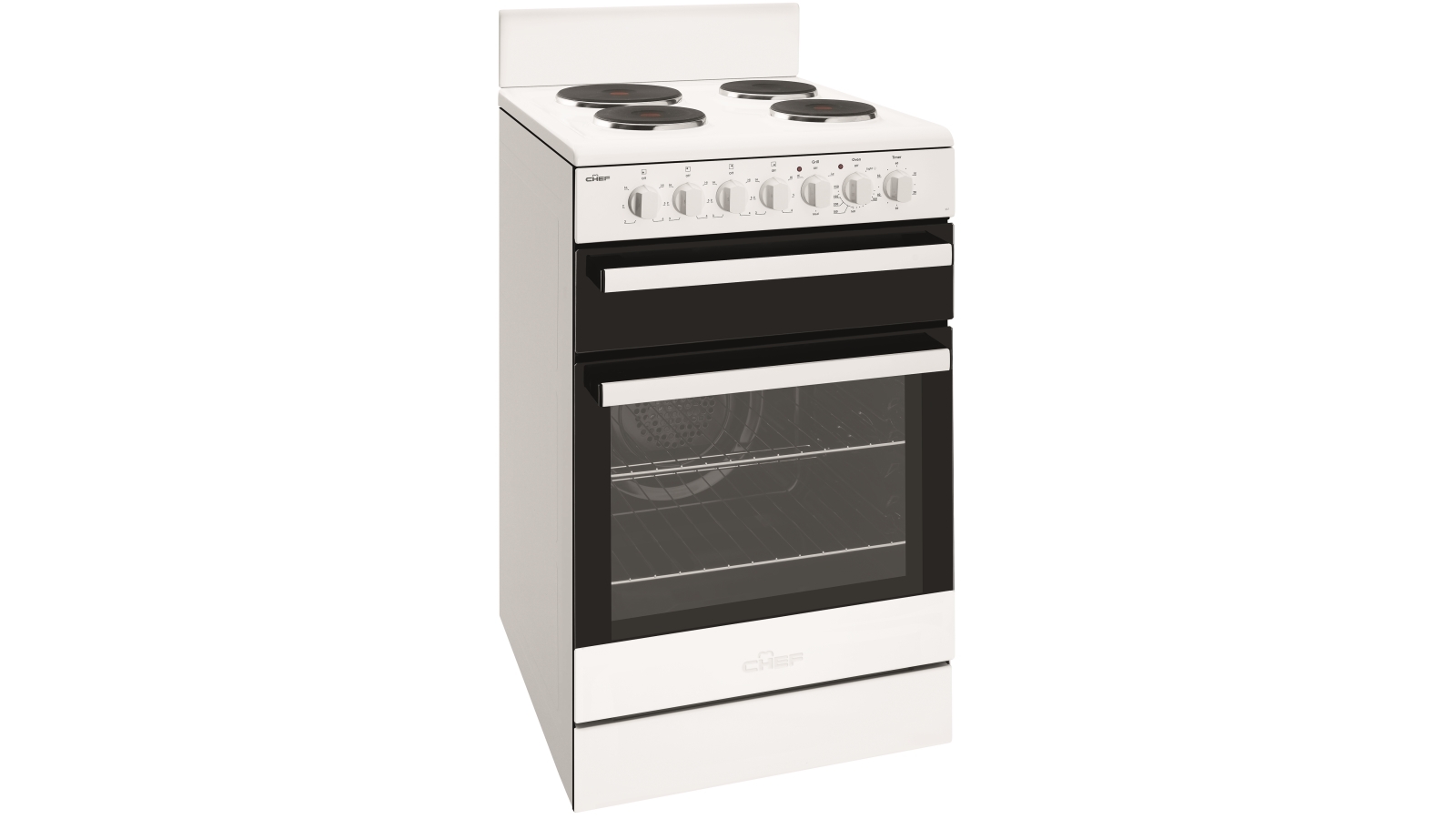 Chef 540mm White Freestanding Cooker with 4 Solid Hot Plates Joyce Mayne