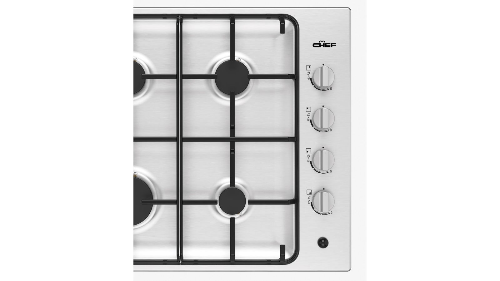 Chef 600mm 4 Burner Gas Cooktop with Battery Ignition Stainless Steel