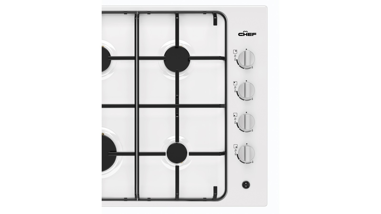 Chef 600mm 4 Burner Gas Cooktop with Battery Ignition White Joyce Mayne
