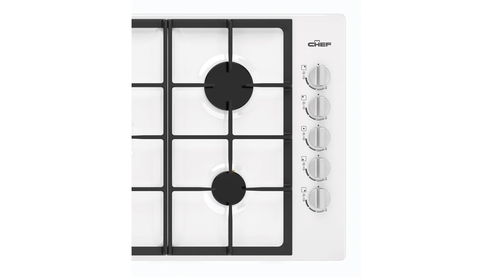 Chef 900mm 5 Burner Gas Cooktop with 14.4MJ/h Wok Burner White