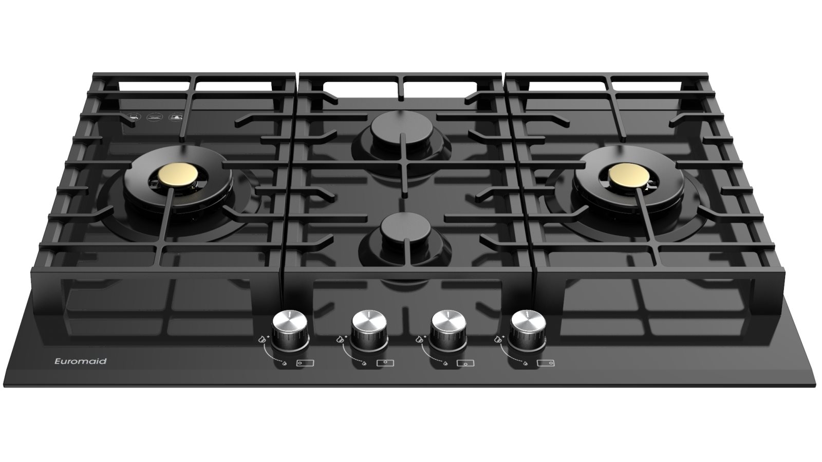 Euromaid Eclipse 750mm 4 Burner Black Glass Gas Cooktop Joyce Mayne