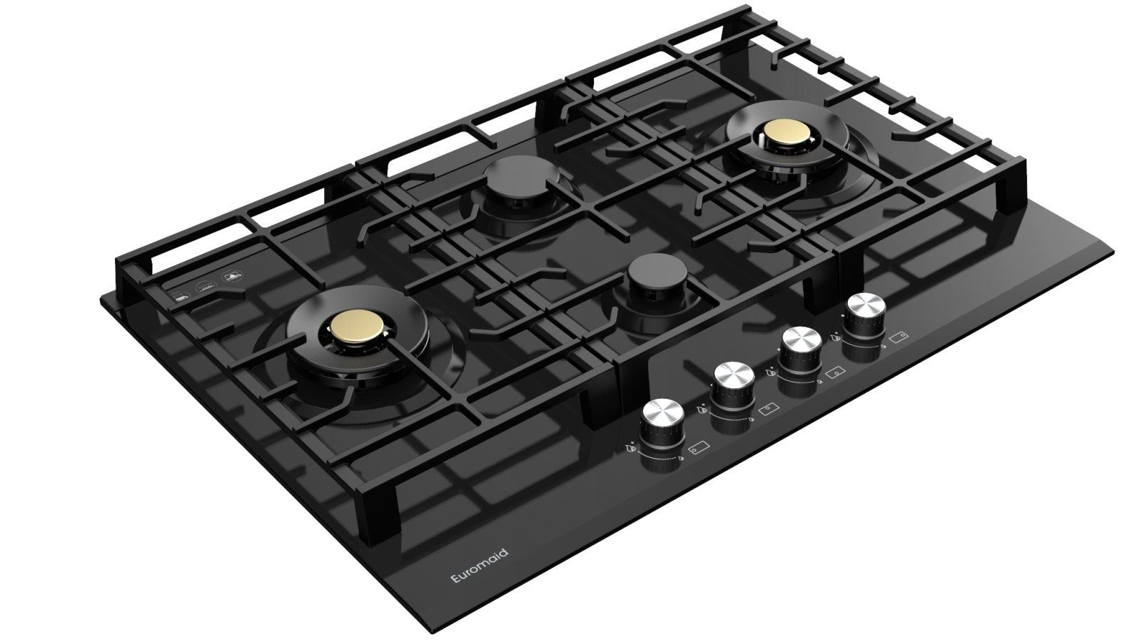 Euromaid Eclipse 750mm 4 Burner Black Glass Gas Cooktop Joyce Mayne