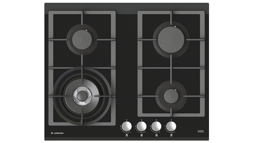 Ariston 600mm 4 Burner Black Glass Natural Gas Cooktop Joyce Mayne