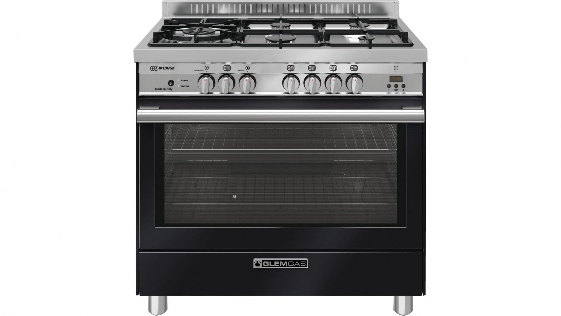 Glem 900mm Black Freestanding Bi Energy Cooker with Doppio Oven