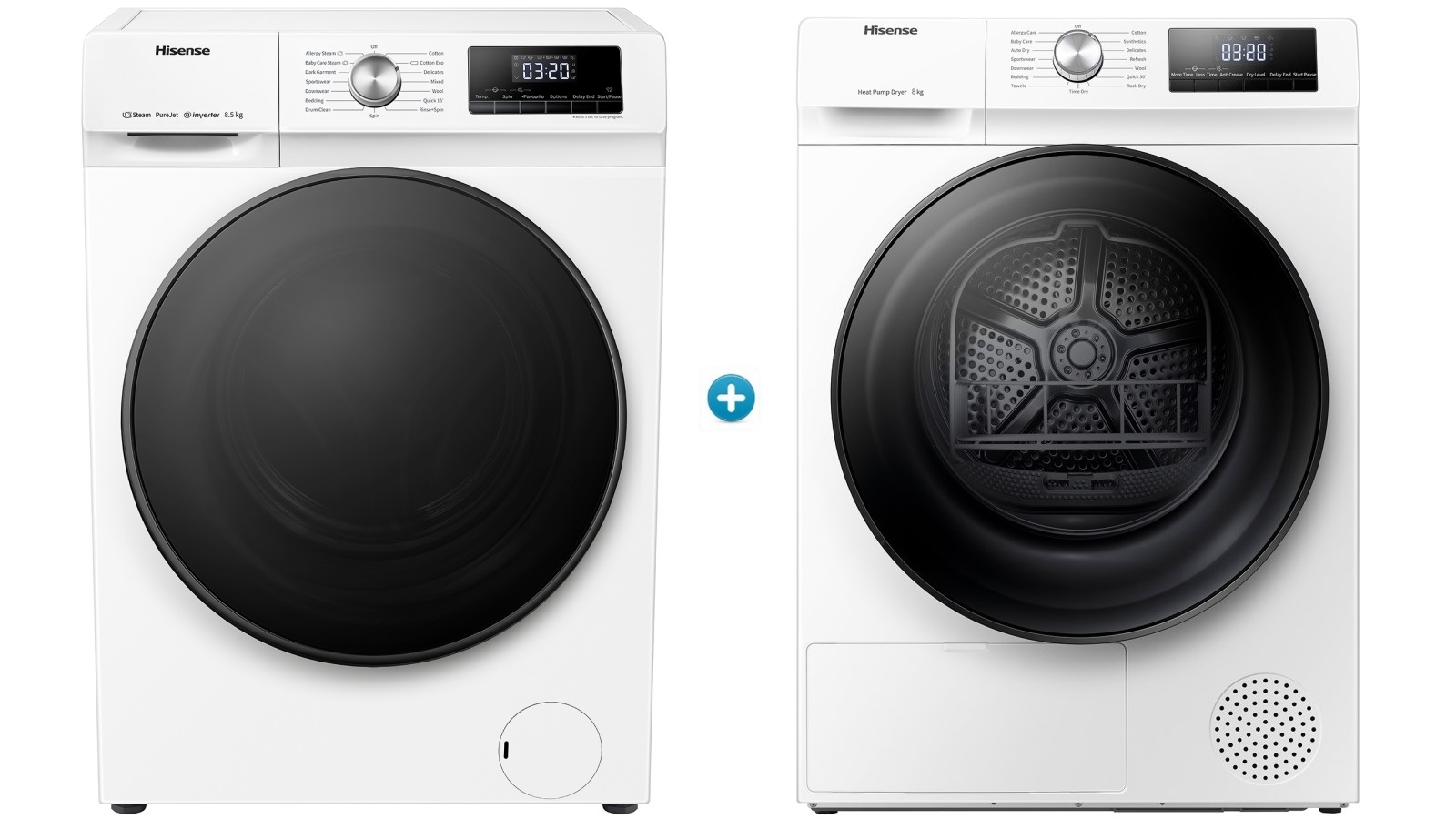 Hisense 8.5kg Front Load Washing Machine plus 8kg Heat Pump Dryer