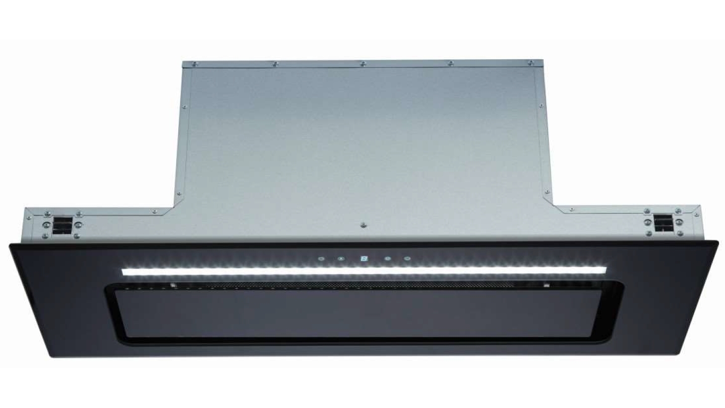Euromaid 90cm Black Glass Undermount Rangehood with Roof Cavity Motor
