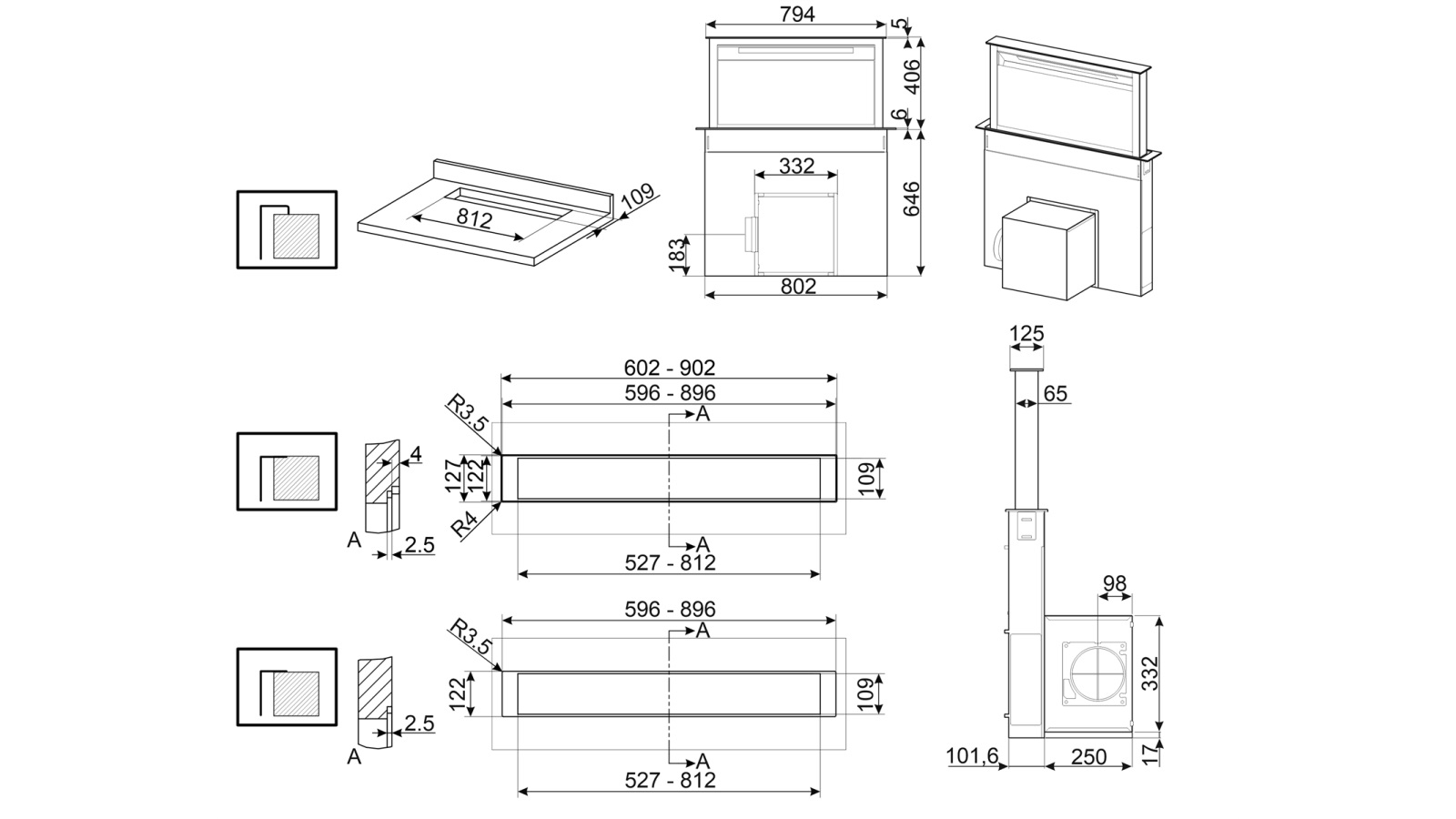 Smeg 900mm Builtin Downdraft Rangehood Dark Stainless Steel Joyce