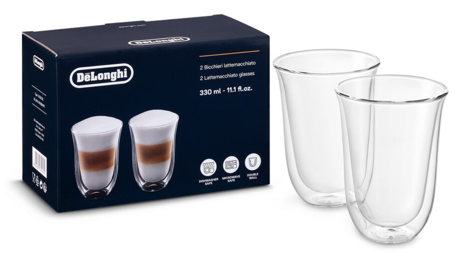 DeLonghi Pack of 2 Latte Macchiato Dual Wall Thermo Glass Joyce