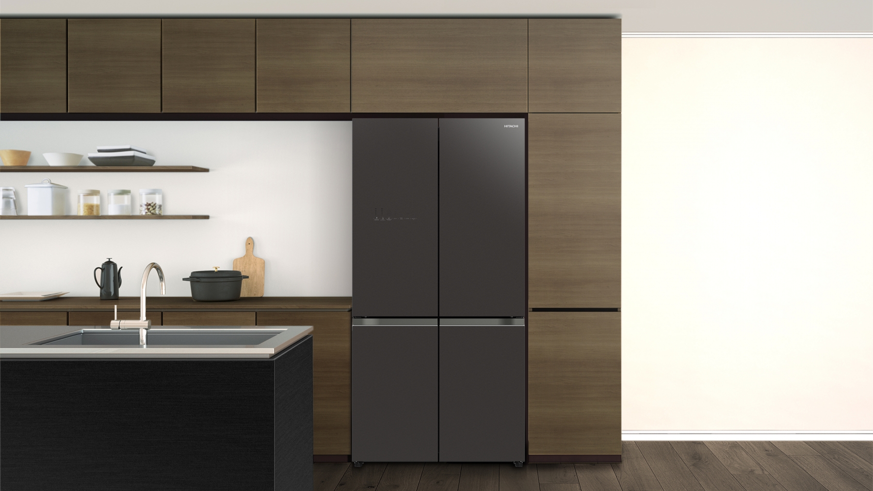 Hitachi 638L 4 Door French Door Fridge Mauve Grey Glass Joyce Mayne