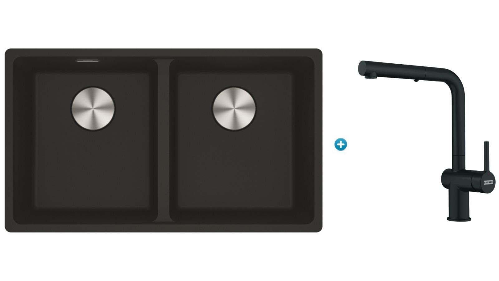 Franke Maris Double Bowl Sink (Matte Black) with Active Matte Black