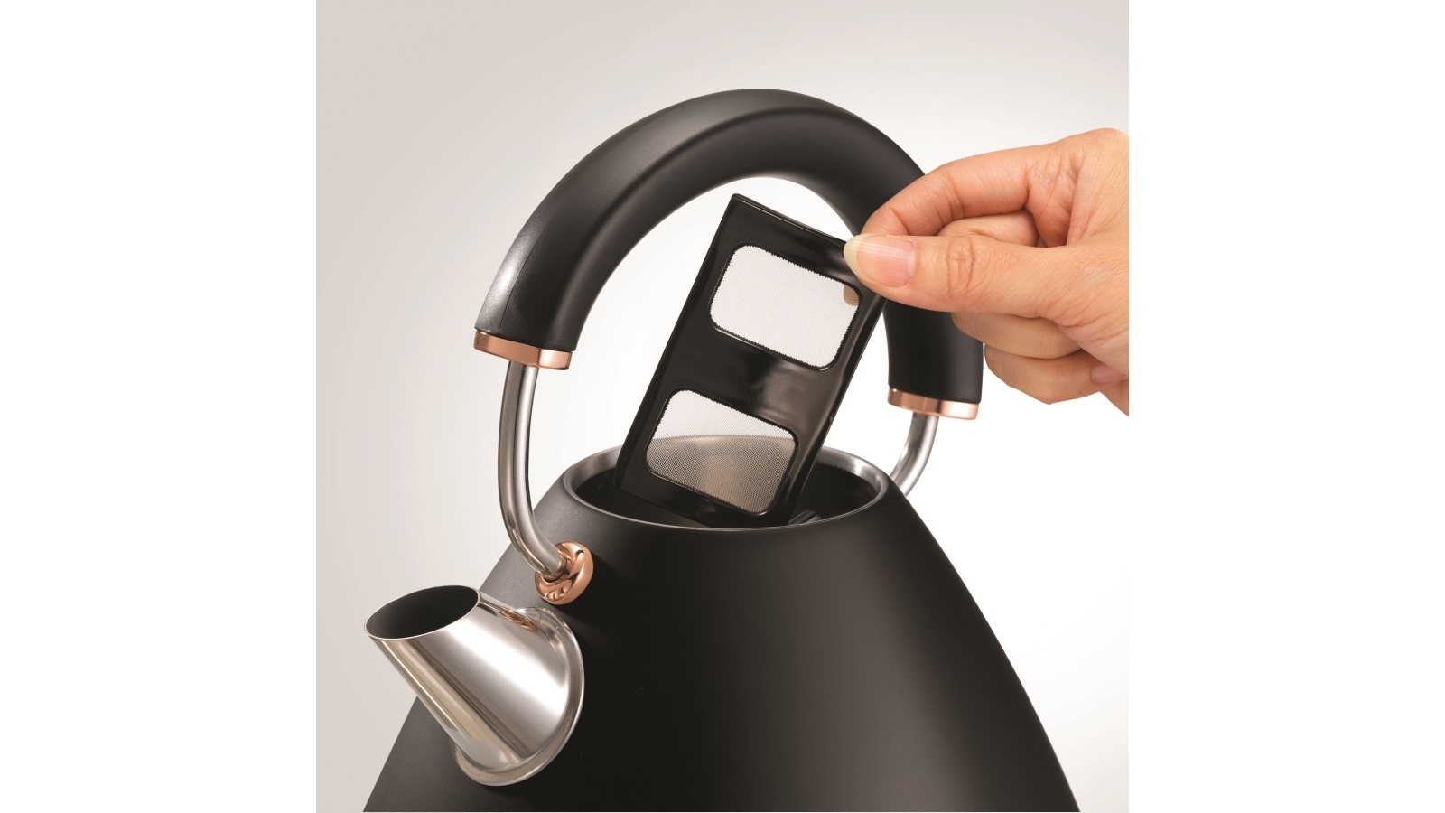 Morphy Richards Ascend Rose Gold 1.5L Kettle Black Joyce Mayne