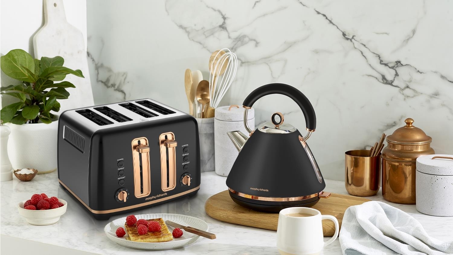 Morphy Richards Ascend Rose Gold 1.5L Kettle Black Joyce Mayne
