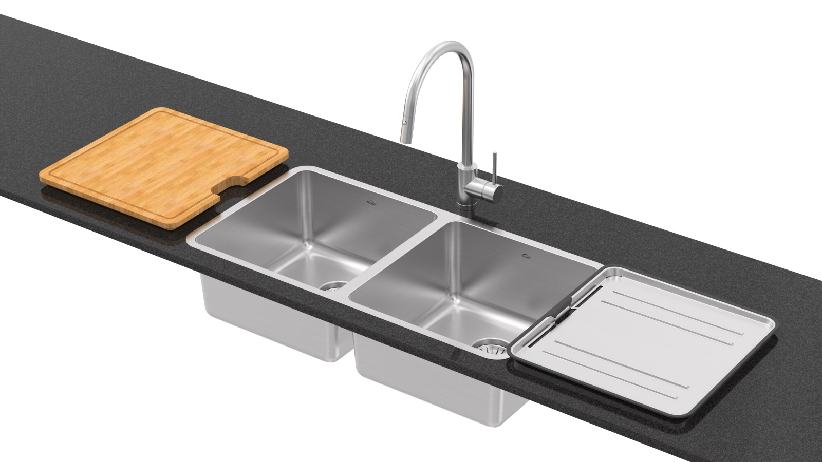 Abey Lago Double Bowl Sink Package with Goose Neck PullOut Kitchen