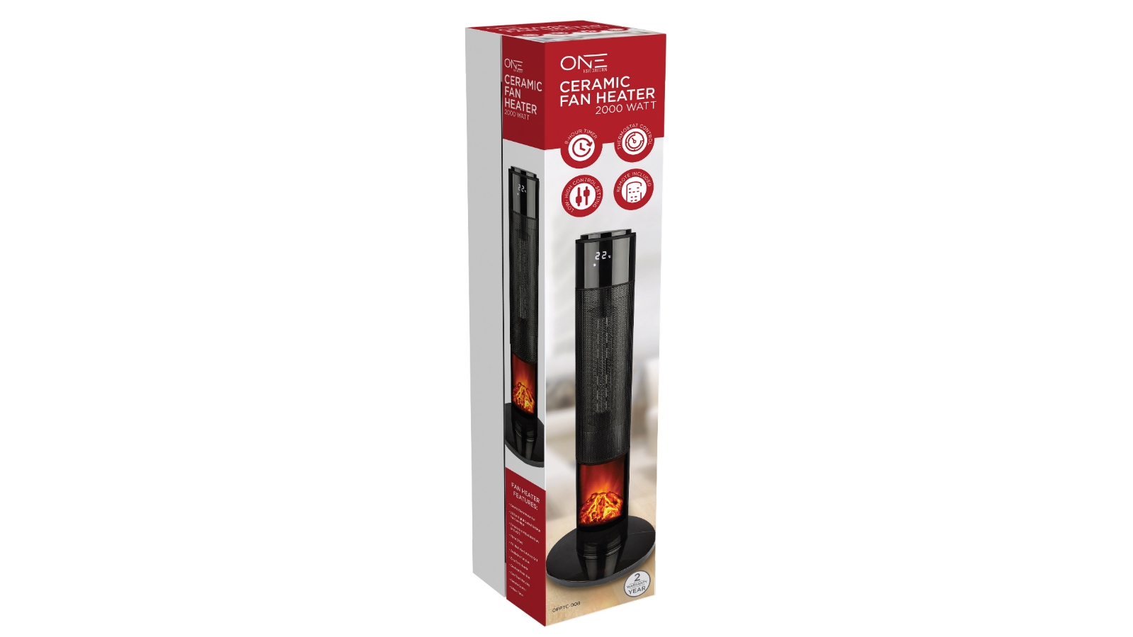 ONE 86cm 2000W Flame Effect Ceramic Tower Heater Joyce Mayne