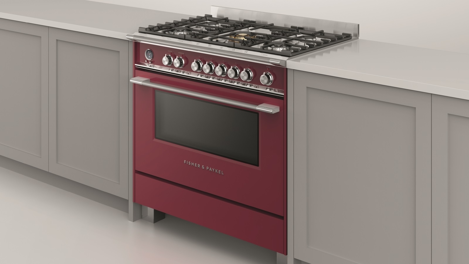 Fisher & Paykel 900mm Pyrolytic Freestanding Dual Fuel Cooker Red