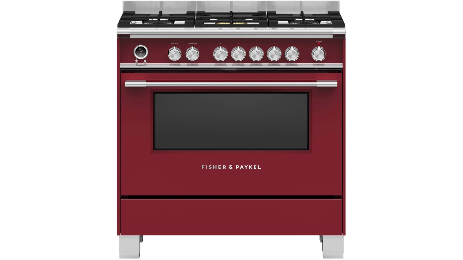 Fisher & Paykel 900mm Pyrolytic Freestanding Dual Fuel Cooker Red