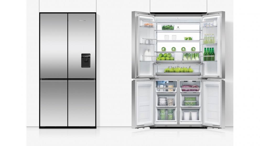 Fisher & Paykel 690L Quad Door Fridge with Ice & Water Dispenser Stainless Steel Joyce Mayne