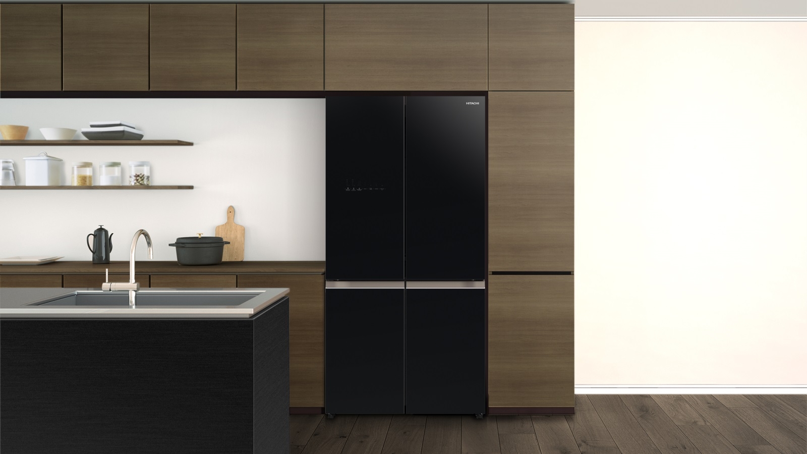 Hitachi 638L 4 Door French Door Fridge Black Glass Joyce Mayne