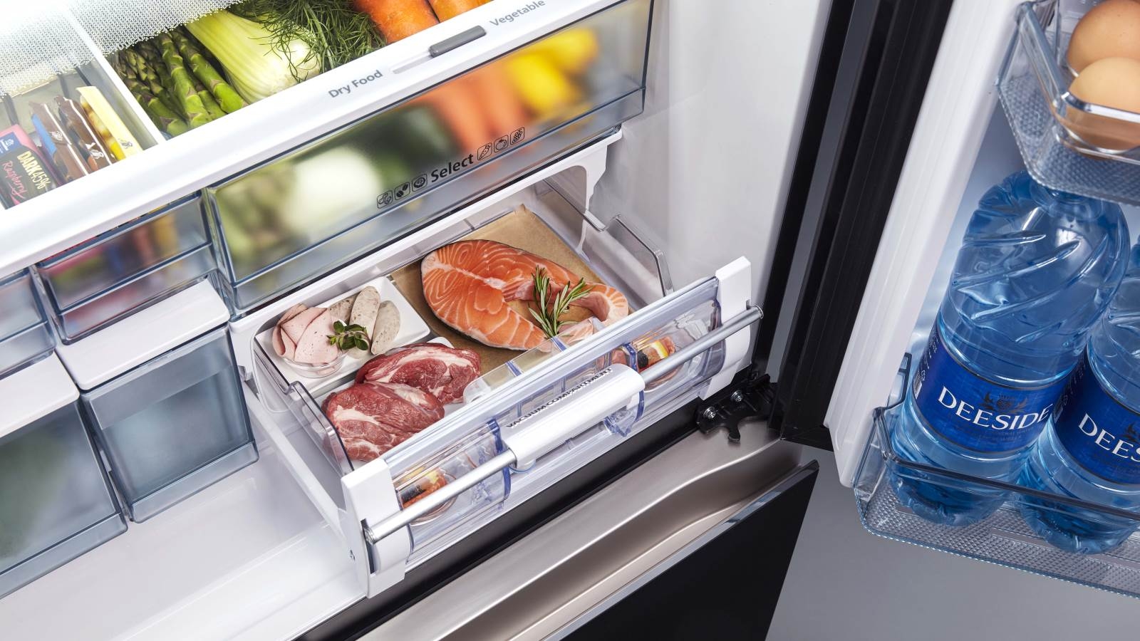 Hitachi 638L 4 Door French Door Fridge Black Glass Joyce Mayne