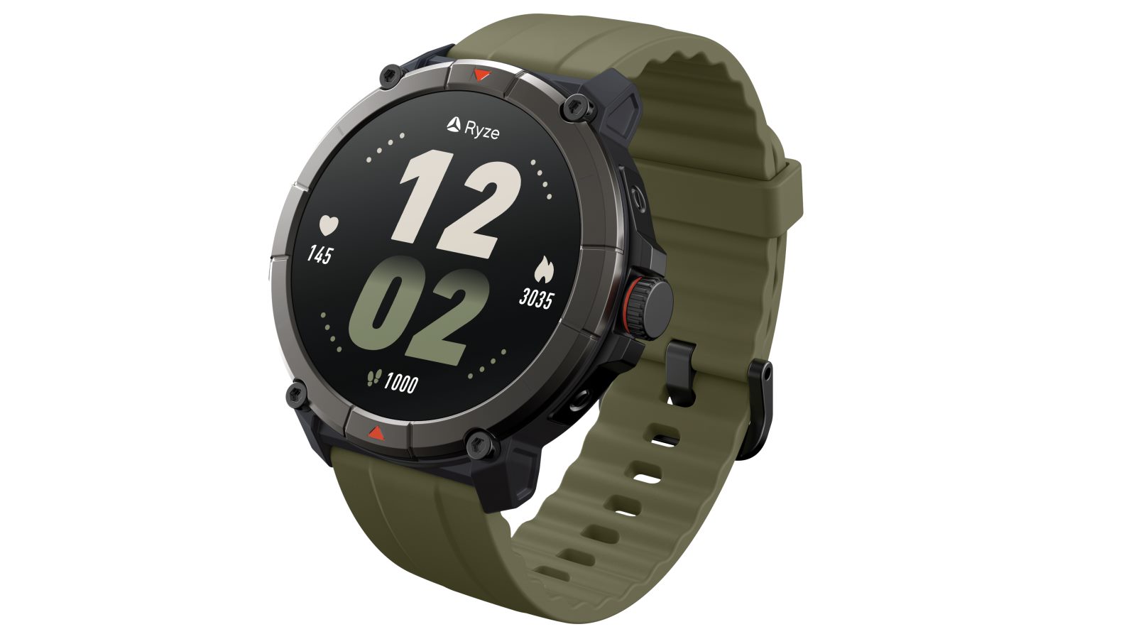 Ryze Trek Smart Watch - Dark Grey with Olive/Black Strap