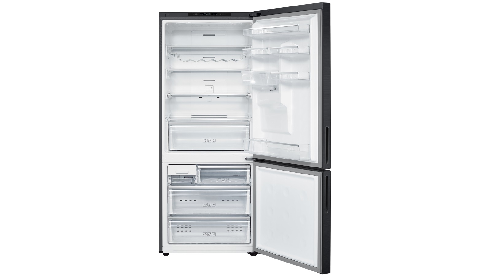 Samsung 424l Bottom Mount Fridge With Water Dispenser Black Layered Steel Joyce Mayne 4521