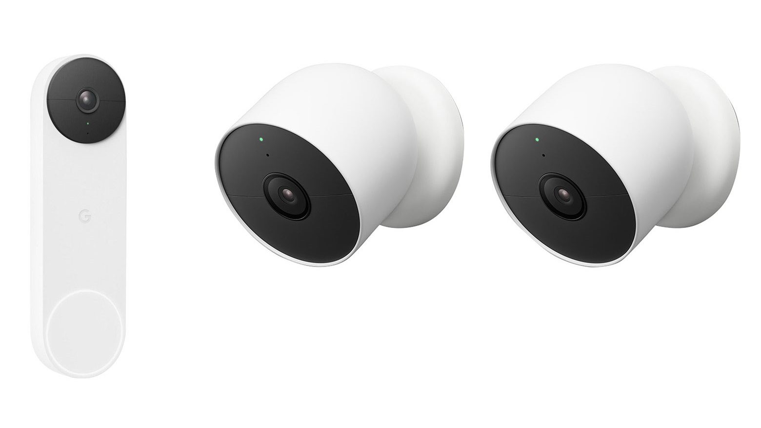 Google Nest Cam 2 Pack + Nest Doorbell Battery (Snow) Bundle