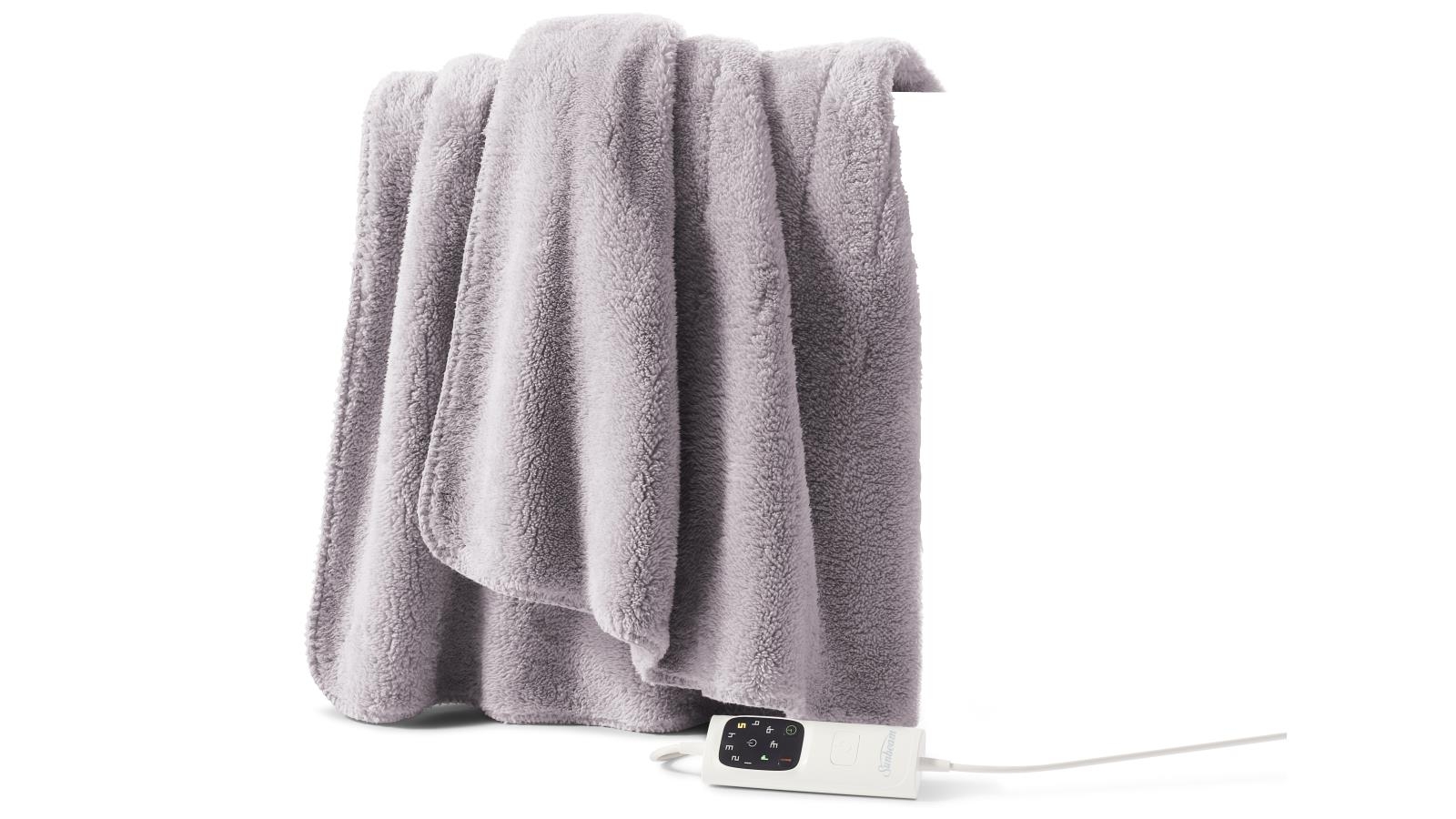 Sunbeam sherpa fleece 2025 grey heated throw