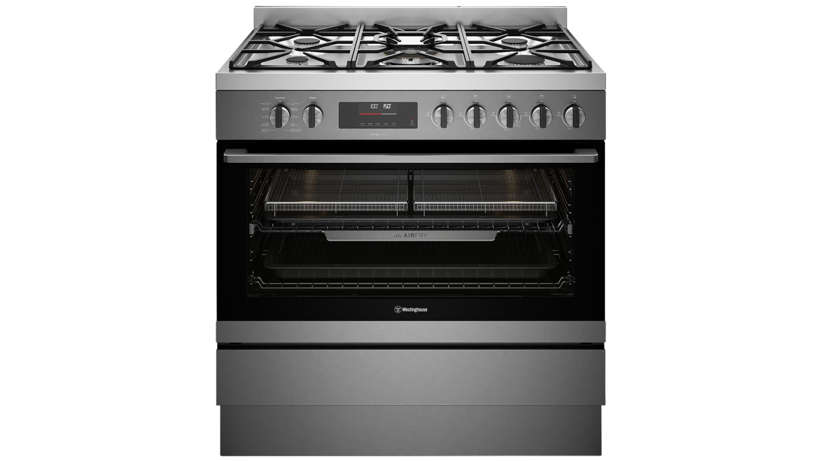Westinghouse 900mm Dual Fuel Pyrolytic Freestanding Oven with AirFry - Dark Stainless Steel