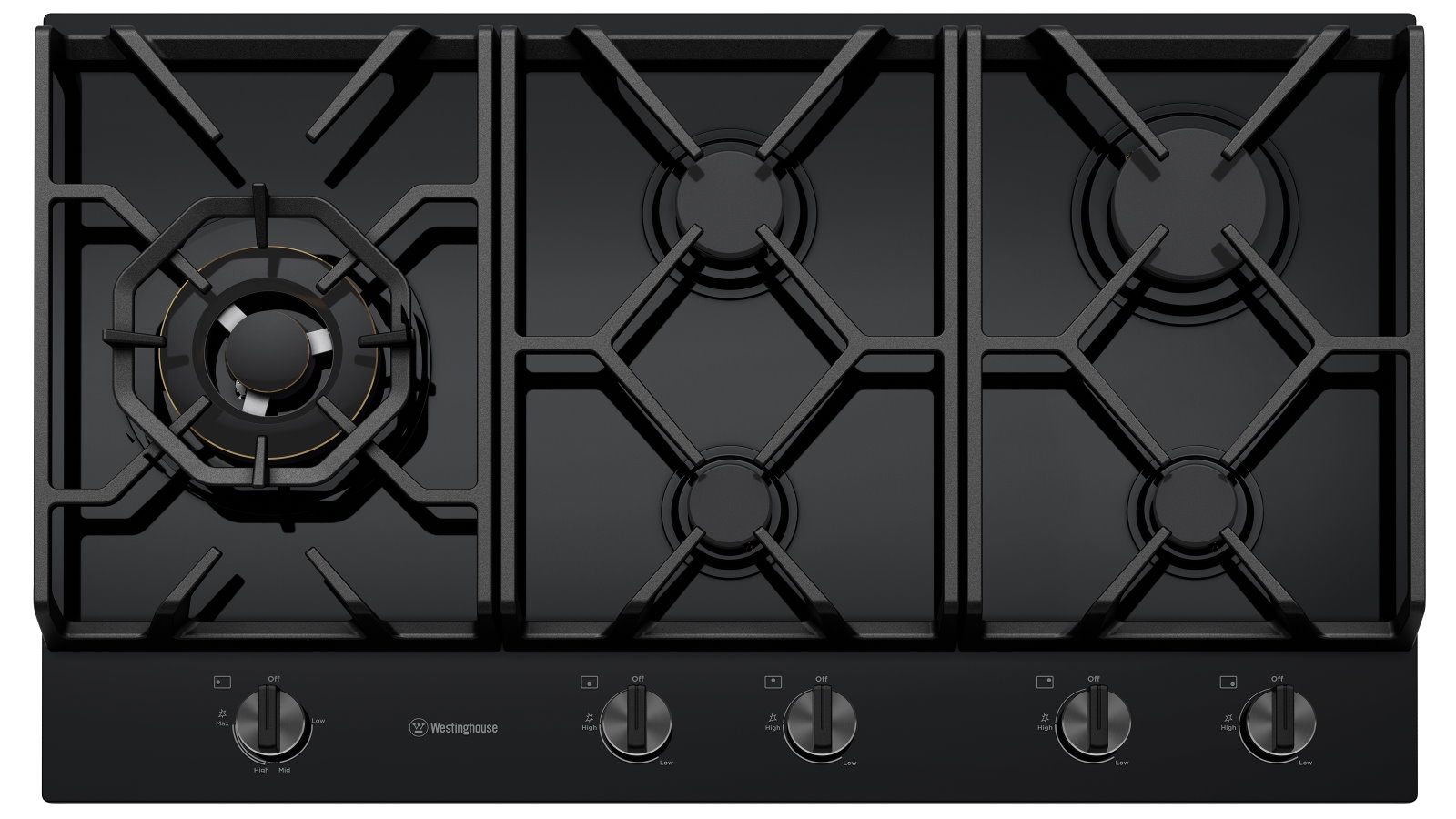 Westinghouse 900mm 5 Burner Black Ceramic Glass Gas Cooktop Joyce Mayne